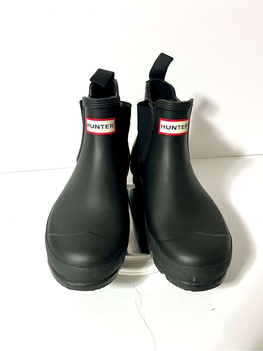 Hunter Women Matte Black Chelsea Rain Boot with Red Logo